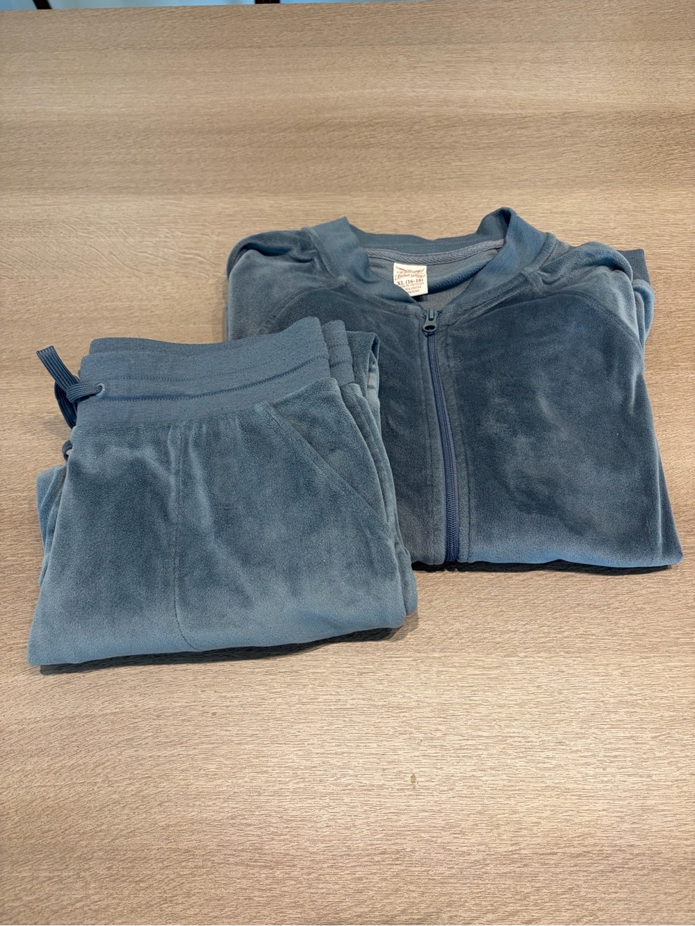 Faded Glory Velour Zip Hoodie & Joggers - Slate Blue